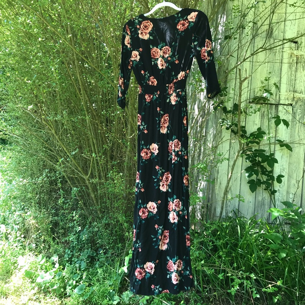 Long black and pink floral dress